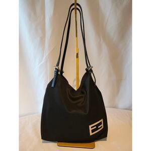 SOLD Fendi Vintage Black Fabric Hobo Shoulder Bag Silver FF Logo Made in Italy